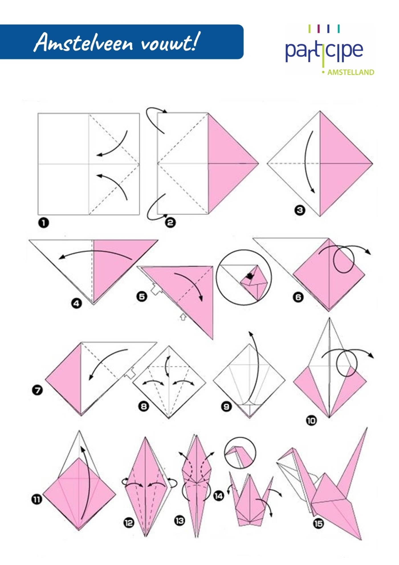Vouwinstructie kraanvogel Participe Amstelland
